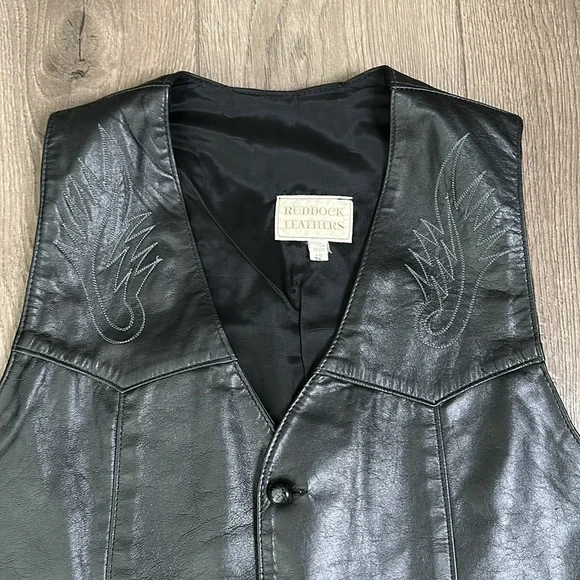 Ruddock Vintage Black Leather Western‎ Cowboy Vest Size 42